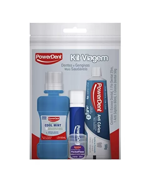 KIT VIAGEM ESCOVA + ENXAGUANTE + CREME DENTAL + FIO DENTAL (2203) (POWERDENT)