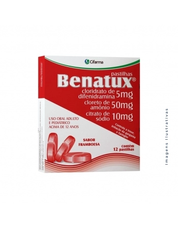 BENATUX PASTILHAS FRAMBOESA C/12 DIFENIDRAMINA + AMONIO + SODIO (CIFARMA)