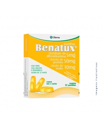 BENATUX PASTILHAS MEL&LIMAO C/12 DIFENIDRAMINA + AMONIO + SODIO (CIFARMA)