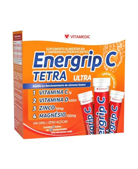 ENERGRIP C 1G EFERVESCENTE VITAMINA C + ZIN + VITAMINA D + MAGULHA TET (VITAMEDIC)