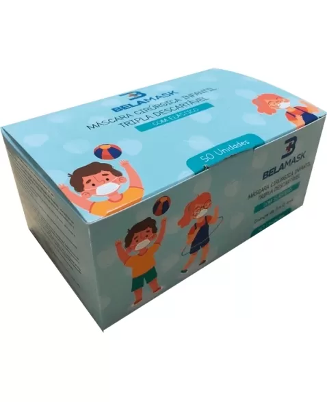 MASCARA DESCARTAVEL TRIPLA INFANTIL BRANCA C/50 UND (BELAMASK)