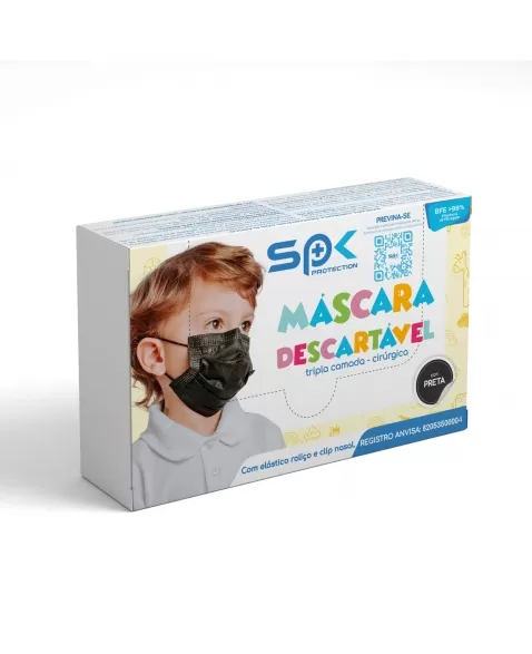 MASCARA DESCARTAVEL TRIPLA INFANTIL PRETA C/25 UND (SPROTECTION)