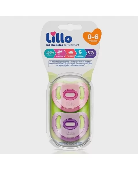 KIT CHUPETA T2 (631131) COMFORT 100% SILICONE ROSA (LILLO)