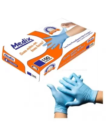 LUVA NITRILICA AZUL G C/100 SEM PO (MEDIX)