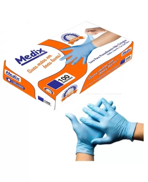 LUVA NITRILICA AZUL M C/100 SEM PO (MEDIX)