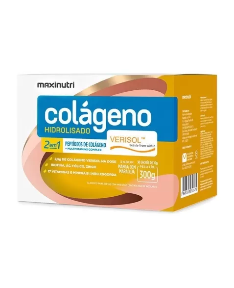 COLAGENO HIDROLISADO VERISOL 2 EM 1 SACHE MANGA C/MARACUJA C/30 10 (MAXINUTRI)