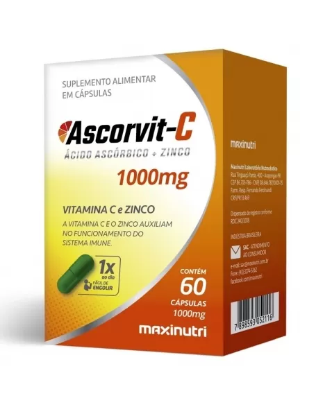 ASCORVIT C 1G C/60CAPS VITAMINA C ZINCO (MAXINUTRI)