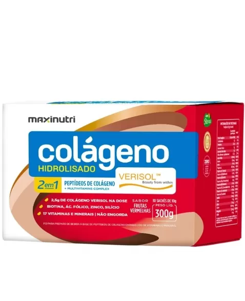 COLAGENO HIDROLISADO VERISOL 2 EM 1 SACHE FRUTAS VERMELHAS C/30 10G (MAXINUTRI)