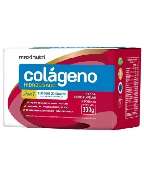 COLAGENO HIDROLISADO 2 EM 1 SACHE FRUTAS VERMELHAS C/30 10G (MAXINUTRI)