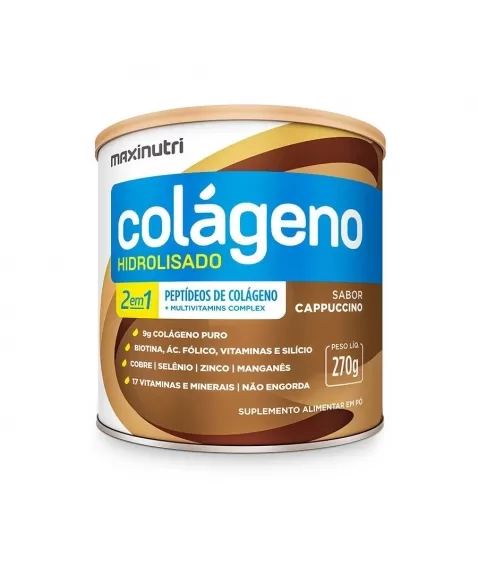 COLAGENO HIDROLISADO 2 EM 1 LATA CAPPUCCINO 270G (MAXINUTRI)