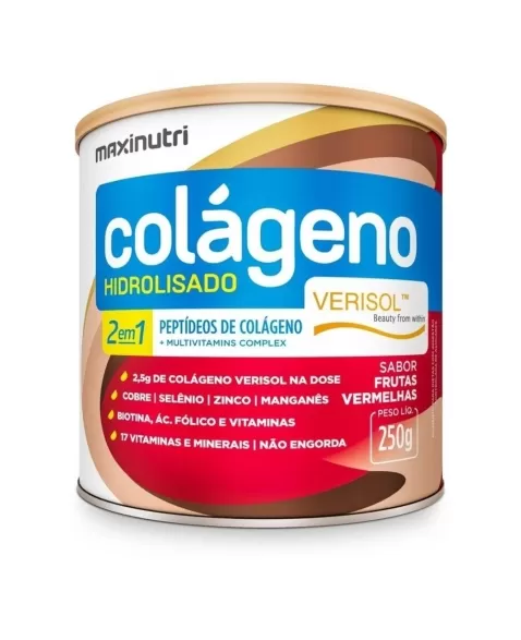 COLAGENO HIDROLISADO VERISOL 2 EM 1 LATA FRUTAS VERMELHAS 250G (MAXINUTRI)