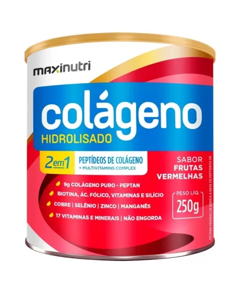 COLAGENO HIDROLISADO 2 EM 1 LATA FRUTAS VERMELHAS 250G (MAXINUTRI)