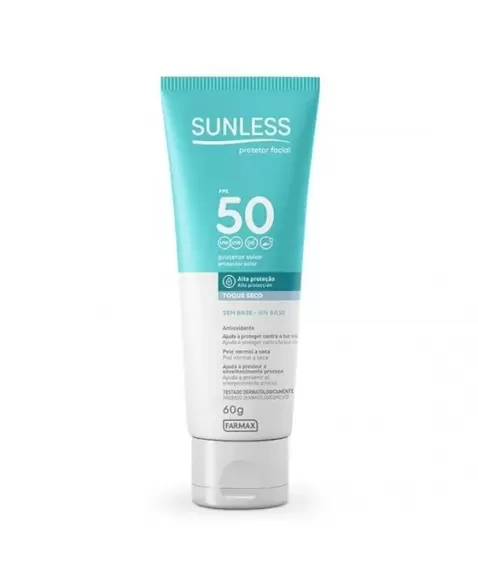 PROTETOR SOLAR SUNLESS FACIAL FPS 50 SEM COR 60G TOQUE SECO (FARMAX)