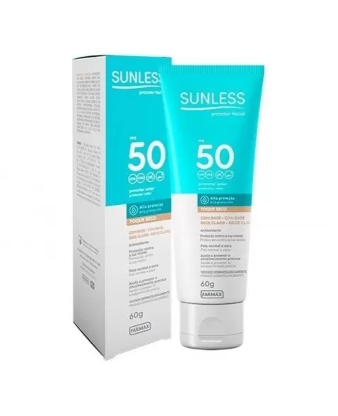 PROTETOR SOLAR SUNLESS FACIAL FPS 50 BEGE CLARO 60G TOQUE SECO (FARMAX)