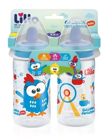 KIT C/2 COPOS GALINHA PINTADINHA AZUL 300ML (635702)