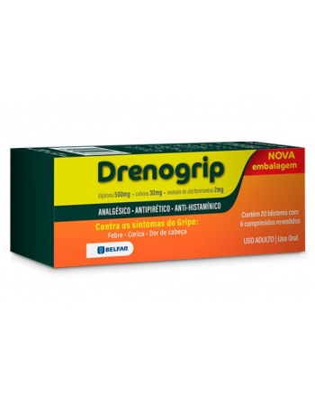 DRENOGRIP 20 X 6CPR DIPIRONA + CLORFENIRAMINA + CAFEINA (BELFAR)