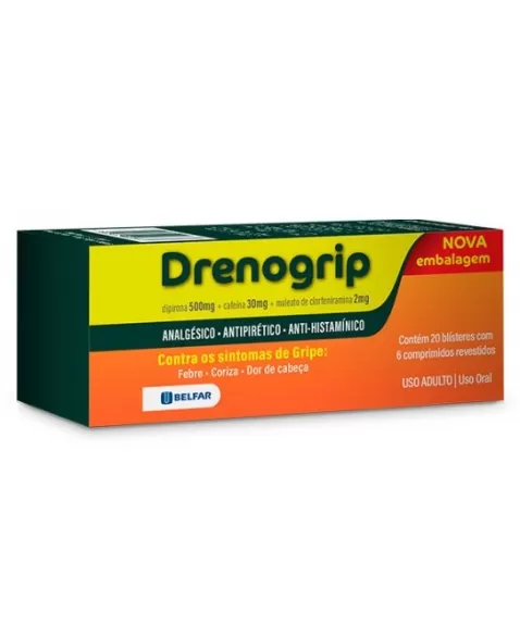 DRENOGRIP 20 X 6CPR DIPIRONA + CLORFENIRAMINA + CAFEINA (BELFAR)