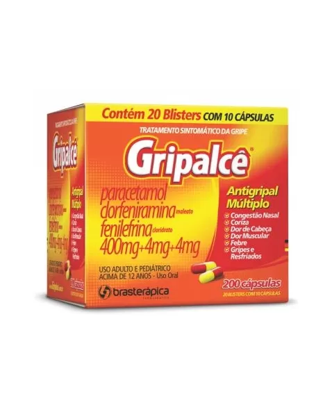 GRIPALCE 20 X 10CAPS PARACETAMOL + CLORFENIRAMINA + FENILEFRINA (BRASTERAPICA)