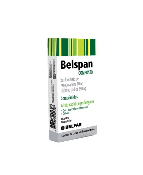 BELSPAN COMPOSTO C/20CPR BUTILBROMETO DE ESCOPOLAMINA + DIPIRONA (BELFAR)